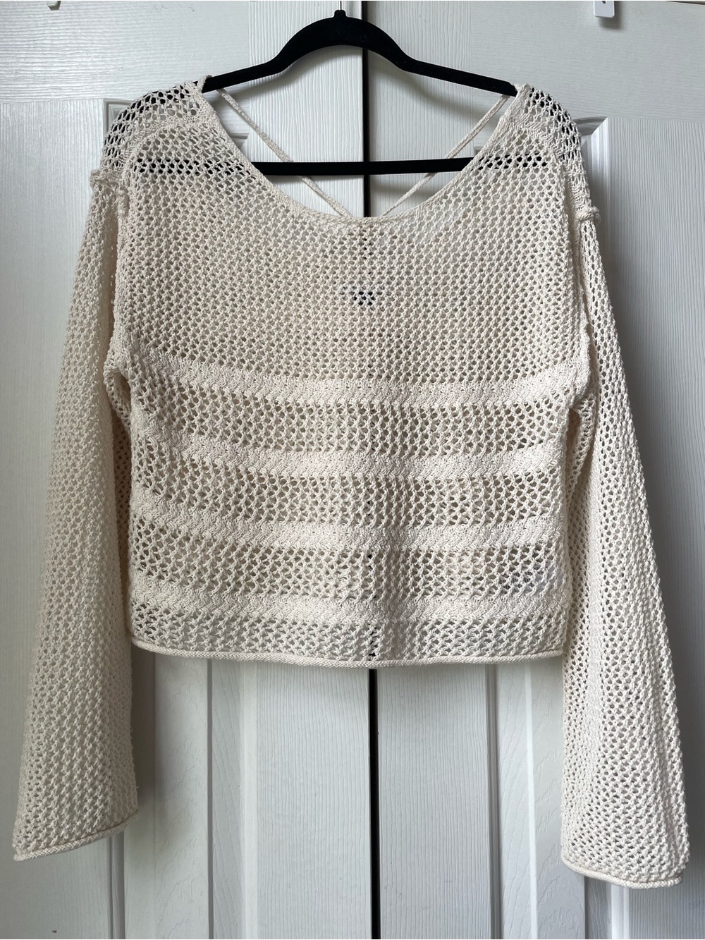 American Eagle Outfitters Cream Open Knit Cropped Sweater